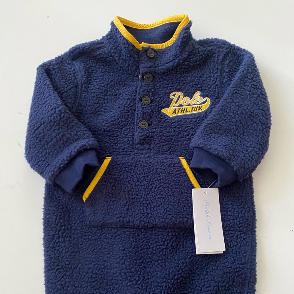Ralph Lauren Baby Boy Navy Blue Warm Footed Romper Outfit NWT Size 9 Months
